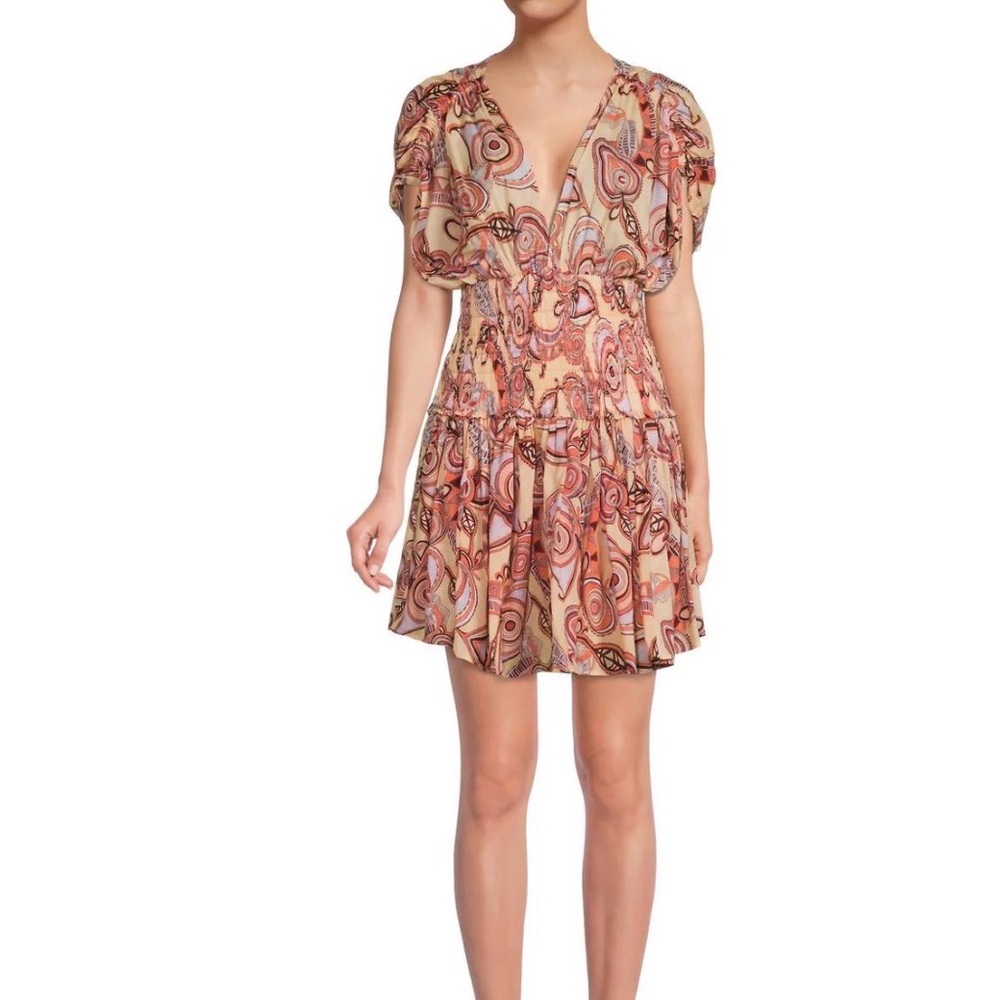 A.L.C. Luna Print smocked mini Dress with Puff Sleeves sz 2 sorority rush dress